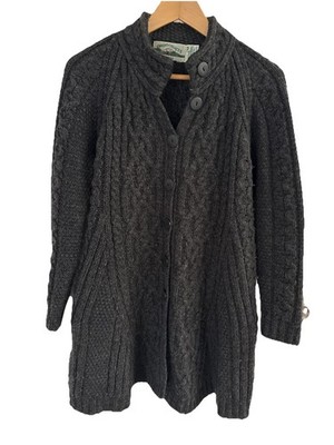 ARAN CRAFTS Women s Cable Knit Cardigan, MEDIUM, Ireland 100% Merino Wool Gray