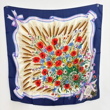 GUCCI silk large scarf floral pattern navy / white 87 x 86cm