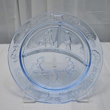 Vtg Tiara Indiana Blue Glass Nursery Rhyme 8.5" Divided Child's Plate