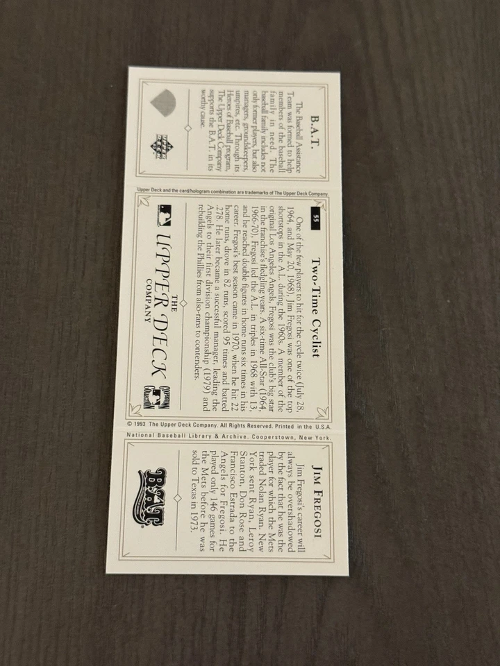 1993 Upper Deck BAT Triple-Folders #55 JIM FREGOSI Baseball Card - Image 4 of 4