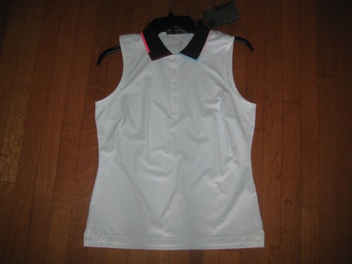 NEW G/Fore Contrast Collar Silky Sleeveless Polo Shirt White Snow Women's Small