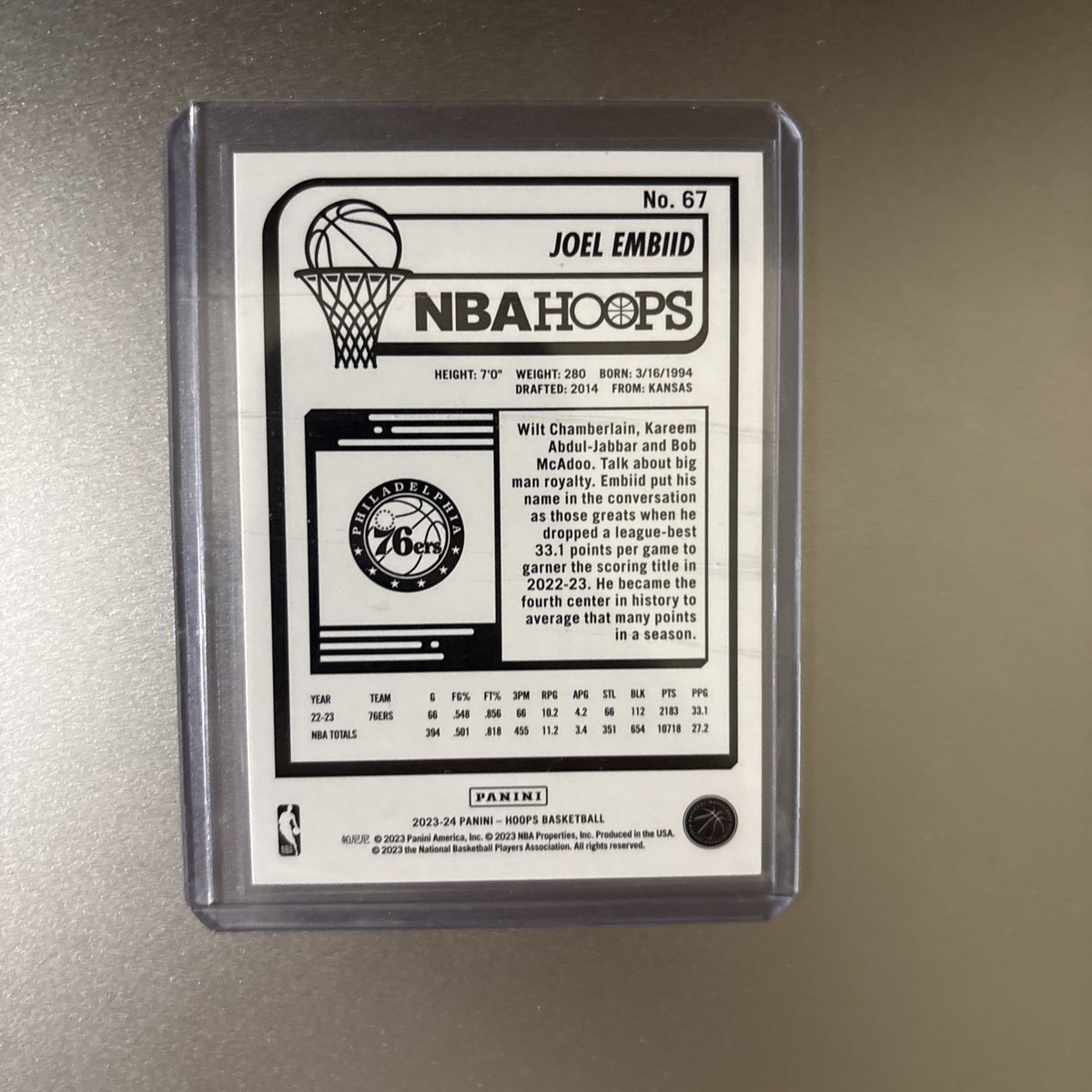 2023-24 Panini NBA Hoops Green Ken Goldin in Background #67 Joel