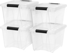 19 Qt Stackable Plastic Storage Bins w/ Lids Clear Organizer Boxes 4 Pack