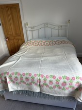 1950s large reversible blanket by Witney Cream With Pretty Pink Roses 80” X 92”