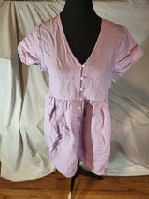 Madewell Purple Linen Blend Alexandra Button-Front Mini Dress W/ Pockets Size PS
