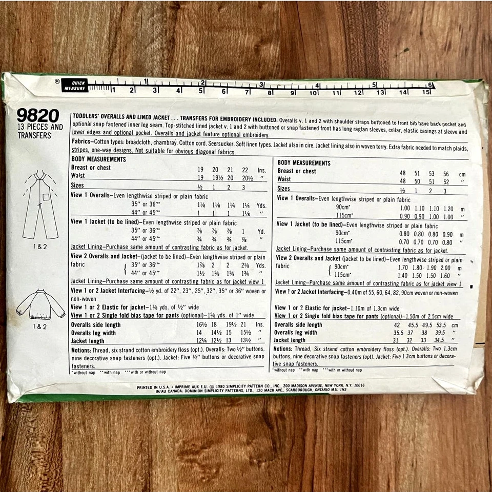 Vintage 1980s Simplicity 9820 Sewing Pattern Size 2 Overalls Jacket COMPLETE - Image 2 of 2