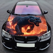 Car Hood Wrap Vinyl Decal Black Panther Flame Graphic Custom Size Made To Fit