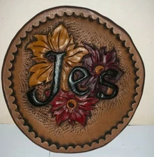 Coaster. Hand tooled and hand painted by Lothar's Leather. 