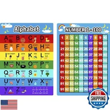 2 Pieces Numbers Chart 1 100 and Alphabet Letters Abc Chart, Educational Pres
