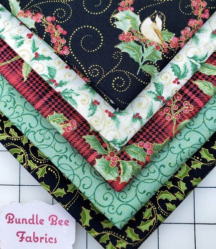 ELEGANT FESTIVE MEDLEY-BLACK Fat Quarter bundle of (5) New Quilting 100% Cotton