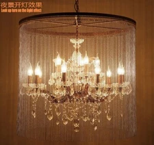 Retro iron Chandelier Light Living Room Pendant Lamps Hanging Stairs lighting Yc