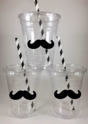 Mustache Party Cups Set/12 Mustaches Lids Straws Stache Event