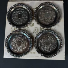 Wm ROGERS & SON Set of 4 Silverplate Etched Trinket Dish/Ash Tray/ Coasters