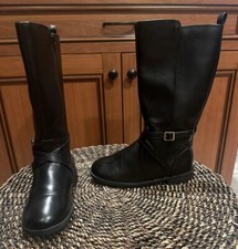 Children s Place Girls High Boots Black With Buckle Size 1 Side Zip Faux Leather