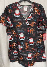 Rudolph The Red Nosed Reindeer Scrub Top Medium - NWT