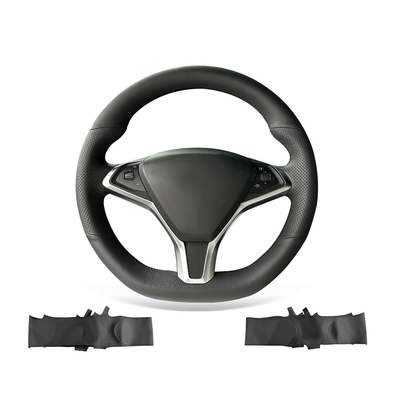Custom Black Artificial Leather Steering Wheel Cover for Tesla Model S 2013-2017