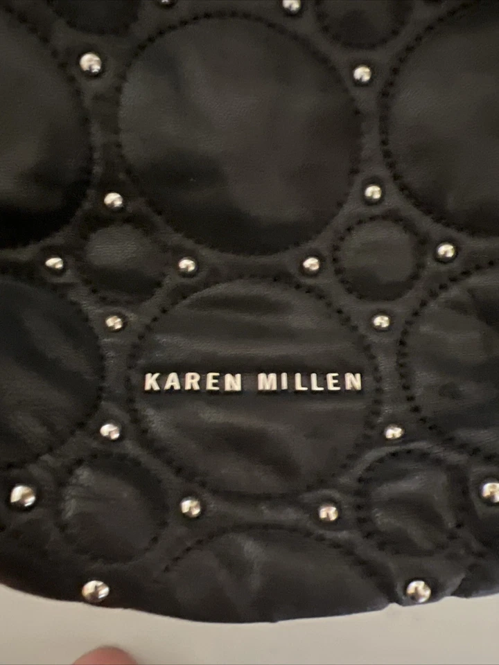 Karen Millen Hobo Shoulder BLACK Lamb Leather Quilted Studded  Bag - Image 2 of 4
