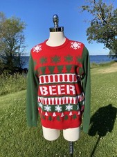 NWOT BEER Christmas Pullover Sweater Green And Red Mens Size Large To Medium