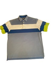 FJ FootJoy Polo Shirt Mens Large L Blue Green Striped Golf Short Sleeve Stretch
