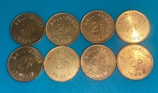 Vintage Bell Fruit 2p x8 Gaming Vending Machine Metal Tokens Rare (B)