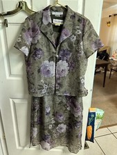 JESSICA HOWARD Women's 2-Piece Set DRESS/JACKET Light-Weight PURPLE JACQUARD 10