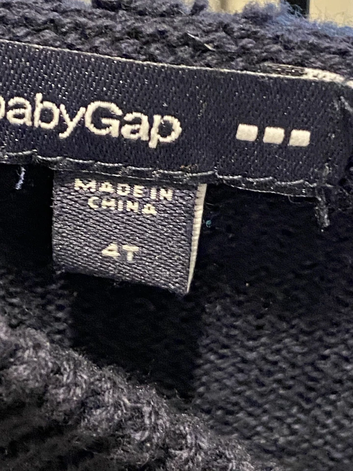 GAP Niñas Poncho Capa Talla 4 Azul Marino con Borde Rosa Pom Pom Suéter con Capucha Foto 3 de 4