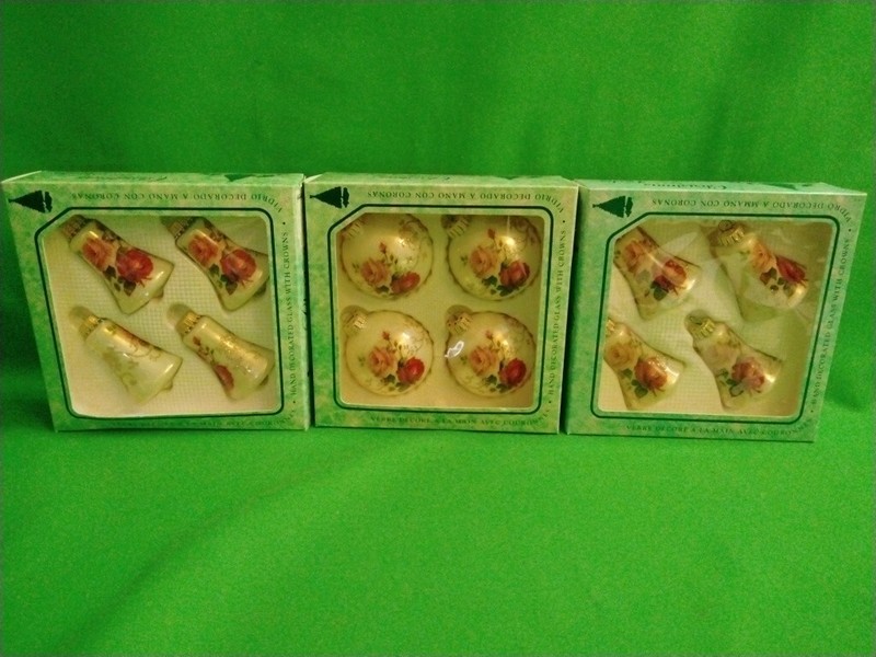 Christmas by Krebs Glass Ornaments Victorian Red & Pink Roses 4 Pack Box