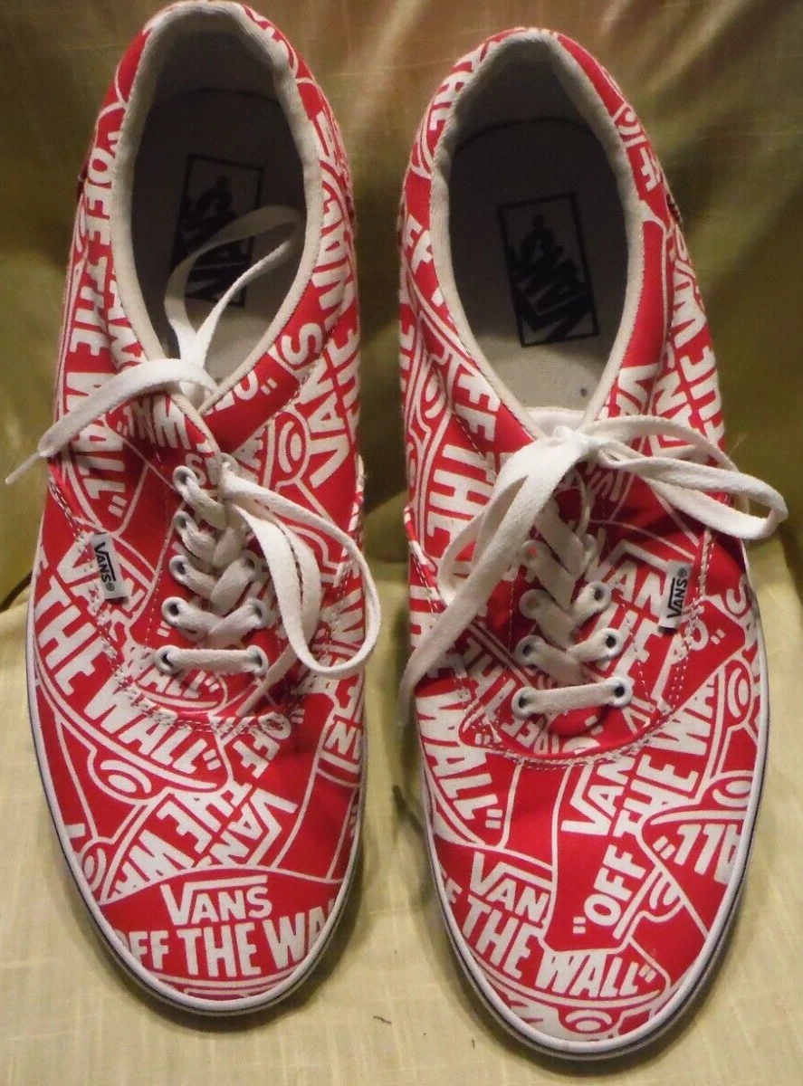 Sneakers Vans "Off The Wall" rosse e bianche stringate uomo taglia 12 nuove senza etichette.