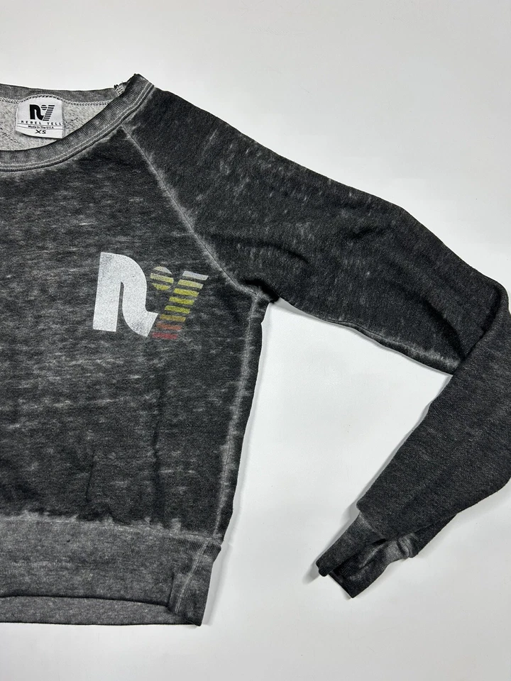 Sudadera Rebel Yell Gris Manga Larga Recortada Logo Talla XS Foto 2 de 4