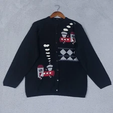 Lilla Cardigan Women Medium Black Wool Angora Blend Drop Shoulder Sweater Trains