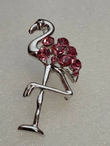 Pink Crystal Flamingo Brooch Stork Florida Bird Beach Zoo Sanctuary Gulf - Picture 2 of 2