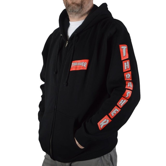 Thrasher Magazine BOXED LOGO ZIP UP Skateboard Hoodie BLACK SMALL eBay