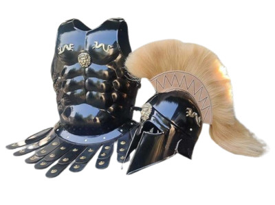 Greek Corinthian Helmet with Muscle Armor in Black