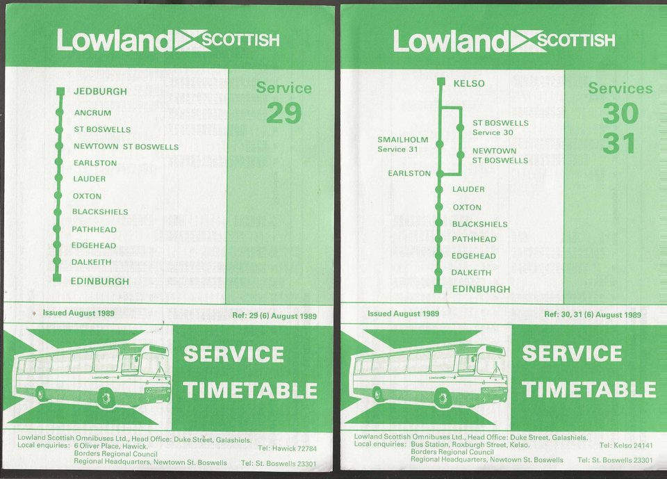 Lowland Scottish Bus Timetable Leaflets Bundle (10 items) 1985/1986