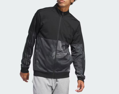 adidas Men's Black/Grey Essentials Camo Tricot Track Jacket