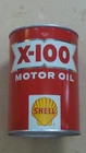 Original Vintage Shell X-100 One Quart Motor Oil Can Metal Gas Sign ~FULL~NOS~