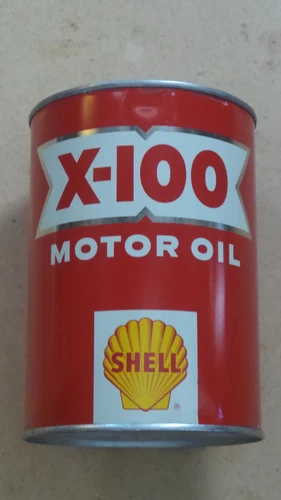 Original Vintage Shell X-100 One Quart Motor Oil Can Metal Gas Sign ~FULL~NOS~