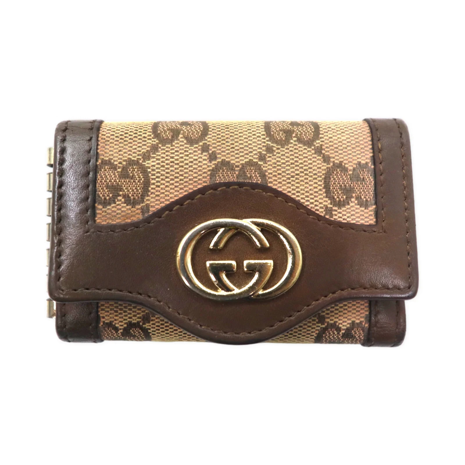 GUCCI GG étui toile 6 clés cuir marron SUKEY à emboîter G 282432 fabriqué en Italie