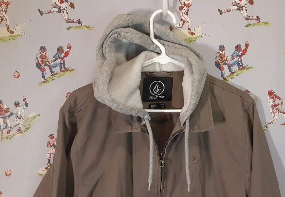 🌊 Chaqueta con Capucha Volcom Para Hombre Talla Grande Beige Cremallera Completa Informal Surf Skate 🛹 Foto 2 de 4