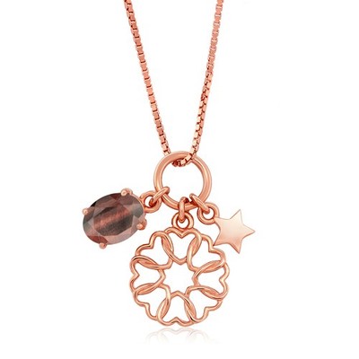 1.25 Ct Oval Red Tiger Eye 18K Rose Gold Plated Silver Pendant with Chain