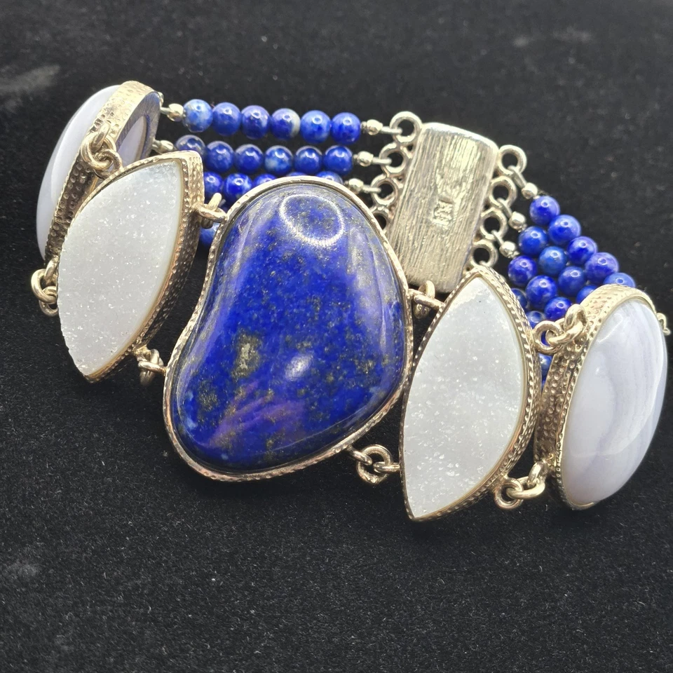 Jay King DTR Mine Finds Bracelet Heart Lapis Lazuli Lace Agate Druzy Sterling - Image 2 of 4