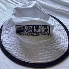 Universal Studios Hollywood White Logo Vintage Bucket Hat Cap 90s Y2K Cotton 11”