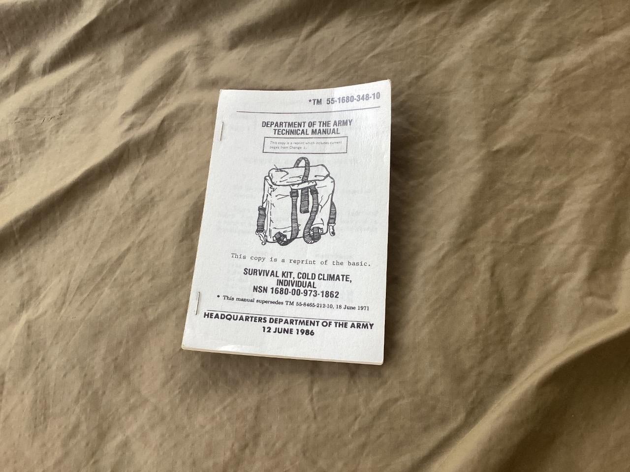 Cold War USGI Army Military Surplus Cold Climate Survival Kit TM Book Guide 1986