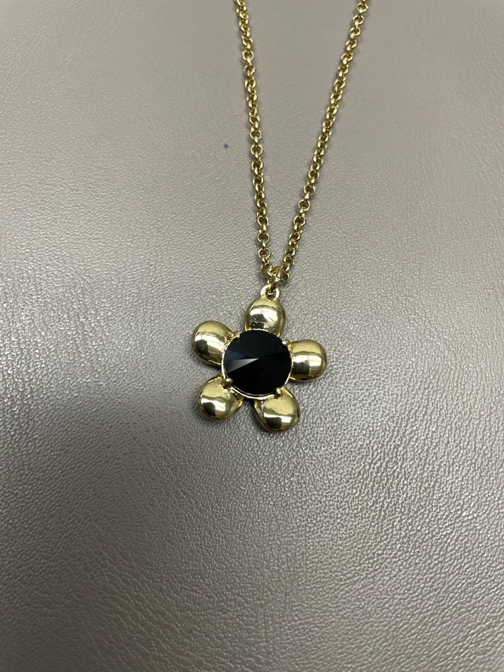 Collar colgante Kate Spade Sunset Flooms flor dorada piedra negra nuevo con etiquetas auténtico Foto 3 de 4
