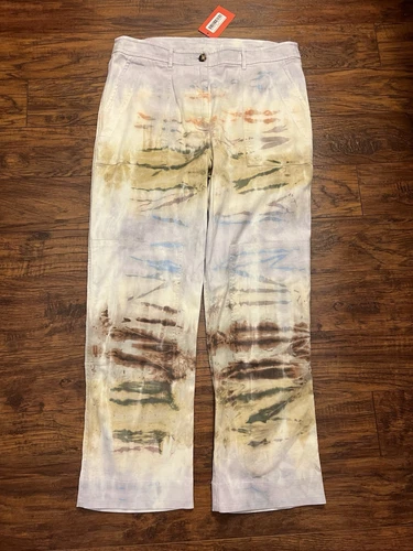Raquel Allegra White w Multi Tie-Dye Detail Wide Leg Cargo Pant LARGE