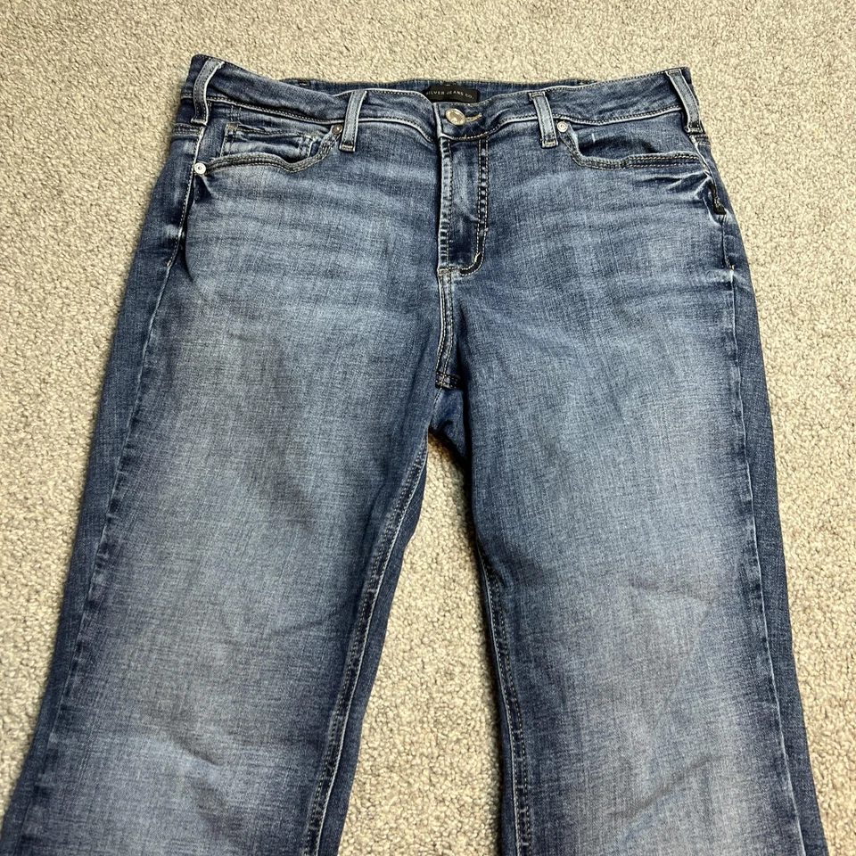 Silver Jeans Suki Slim Boot Jeans Womens Size 14 Blue Distressed Raw Hem curvy - Image 3 of 4