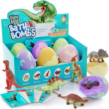 Dino Egg Bath Bombs with Surprise inside for Kids - 6 Pack - Includes Dinosaur
