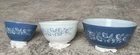 Set of 3 Vintage Pyrex Colonial Mist Mixing Bowls Blue & White 401 402 403
