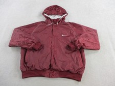 VINTAGE Nike Jacket Men XL Red Snap Bomber Hooded Lined 90s Windbreaker Spellout