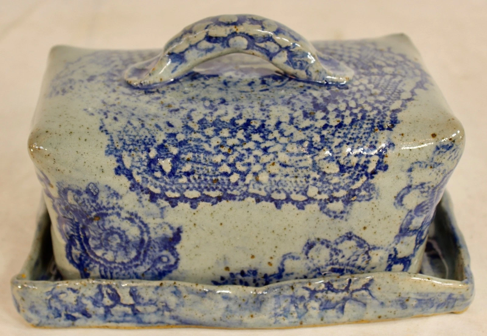 Original Folk Art Pottery Lidded Butter Dish Steampunk Design Unknown Maker